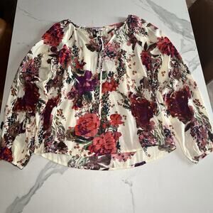 Andree By Unit Womens Multi-Color Cream Floral Blouse Long Sleeve Top Sz Medium